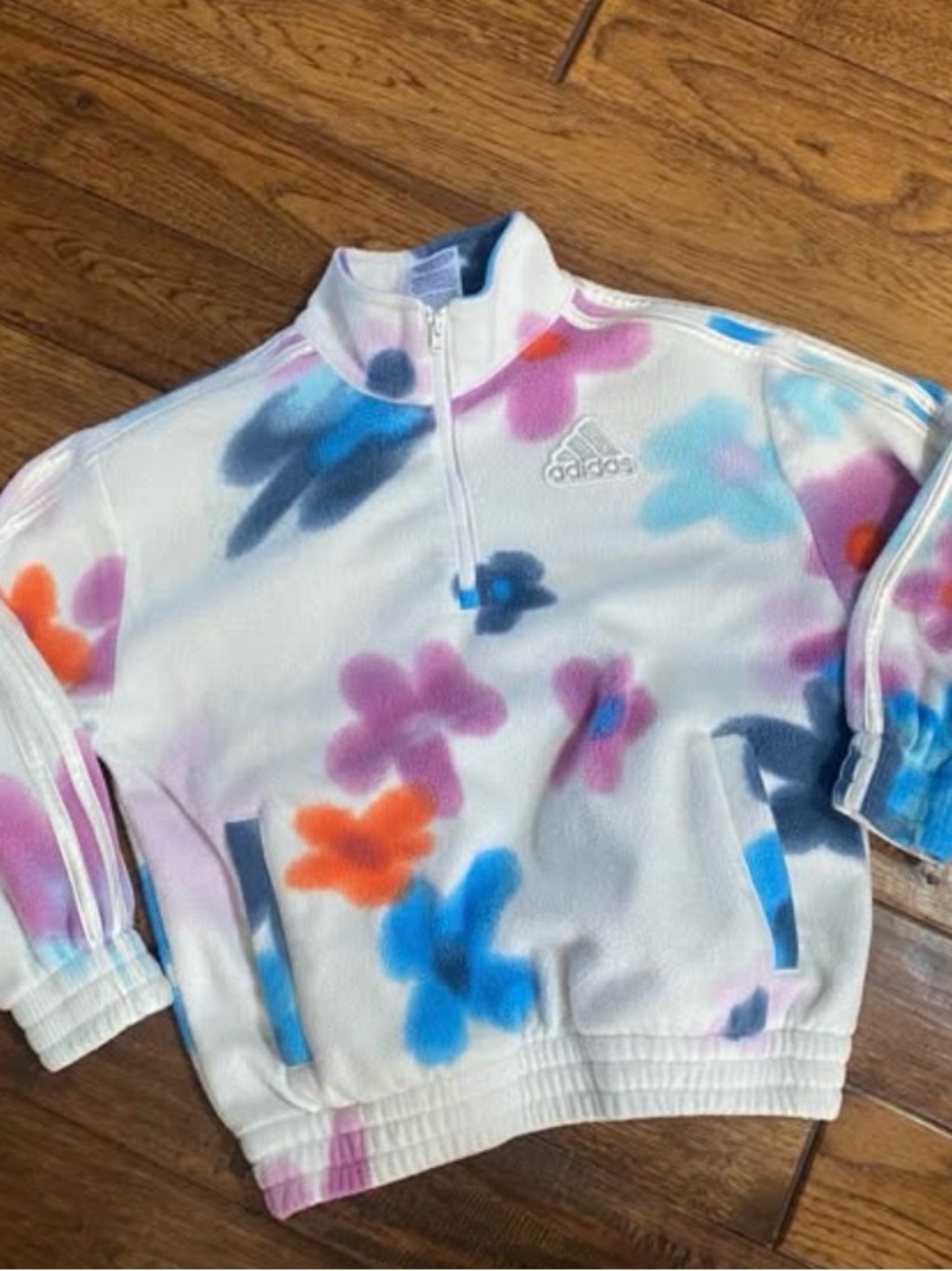 Adidas girls youth size small White Floral Quarter-Zip Fleece